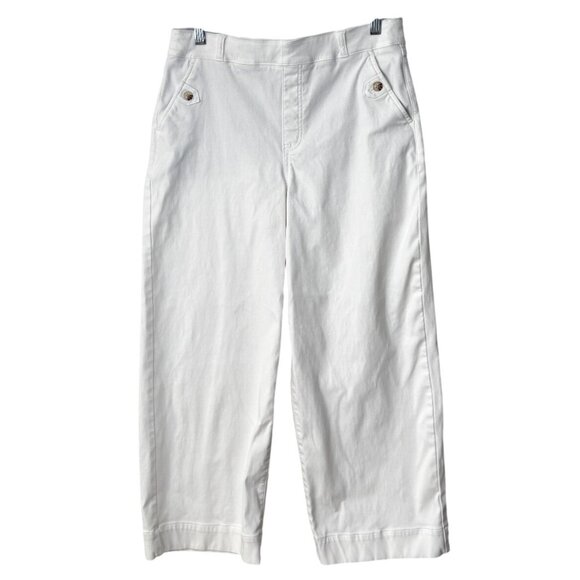 Spanx White Wide-Leg Cropped Pants Womens Cotton Blend Pull-On Size L - Picture 2 of 10